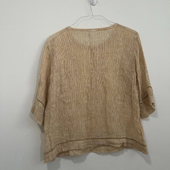 J. Jill PureJill Open Weave Linen 3/4 Sleeve Boxy Top S Petite Lagenlook Beach - Picture 2 of 10